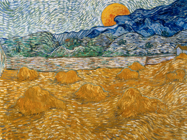 Vincent van Gogh, Paesaggio con covoni di grano e luna che sorge, 1889. Olio su tela, 72 x 91,3 cm. © Kröller-Müller Museum